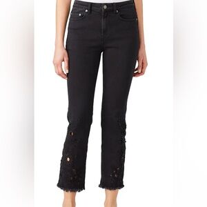 Free People Black Flare Jeans with Embroidery